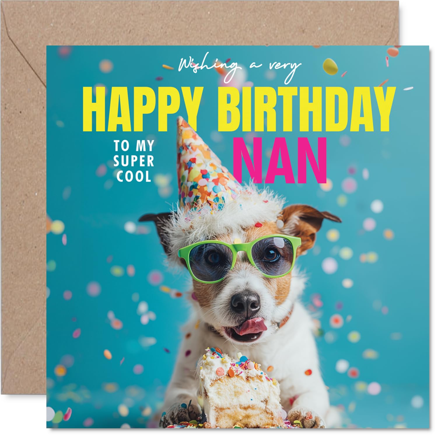 Nan Birthday Card - Pawsome Cake - Happy Birthday Card for Nan from Grandson Granddaughter, 145mm cool dog Bday Greeting Cards