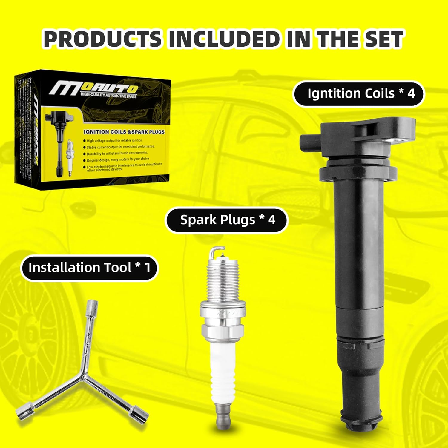 Set of 4 Ignition Coils Pack UF499 27301-26640 & 4 PCS Iridium Spark Plugs Compatible with Hyundai Kia Dodge 2006 2007 2008 2009 2010 2011 Accent Rio Rio5 Attitude 1.6L L4