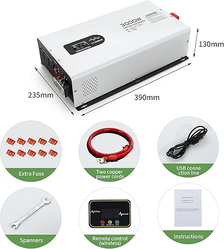 Miniatura 3 de CHGAOY Inversor de corriente, inversor de onda sinusoidal pura de 3000 W, CC 12 V a CA 120 V, inversor de automóvil con pantalla digital LCD,