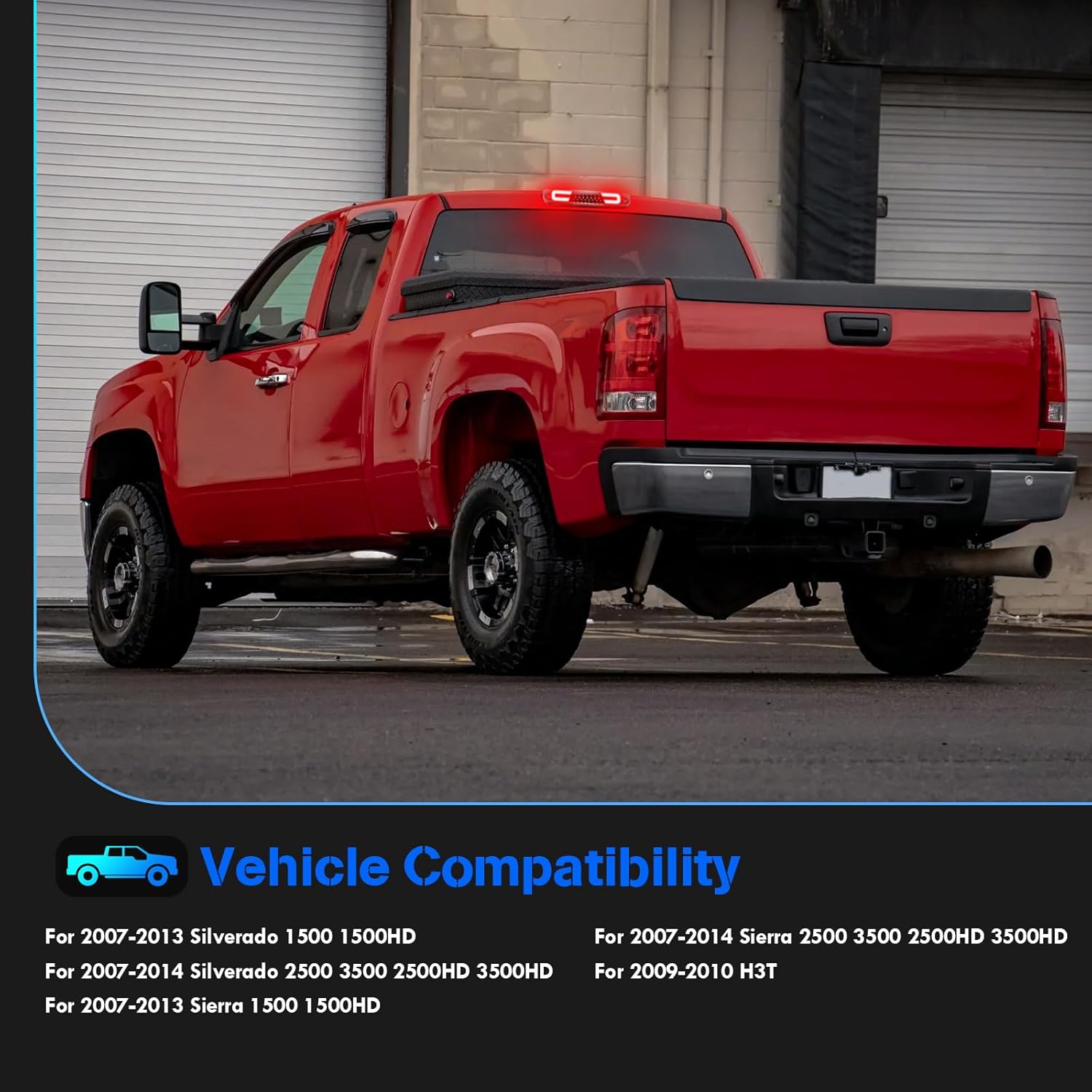 LED Third Brake Light Replacement for 2007-2014 Silverado Sierra 1500 2500 3500 HD High Mount Stop 3rd Brake Light White Cargo Light Lamp