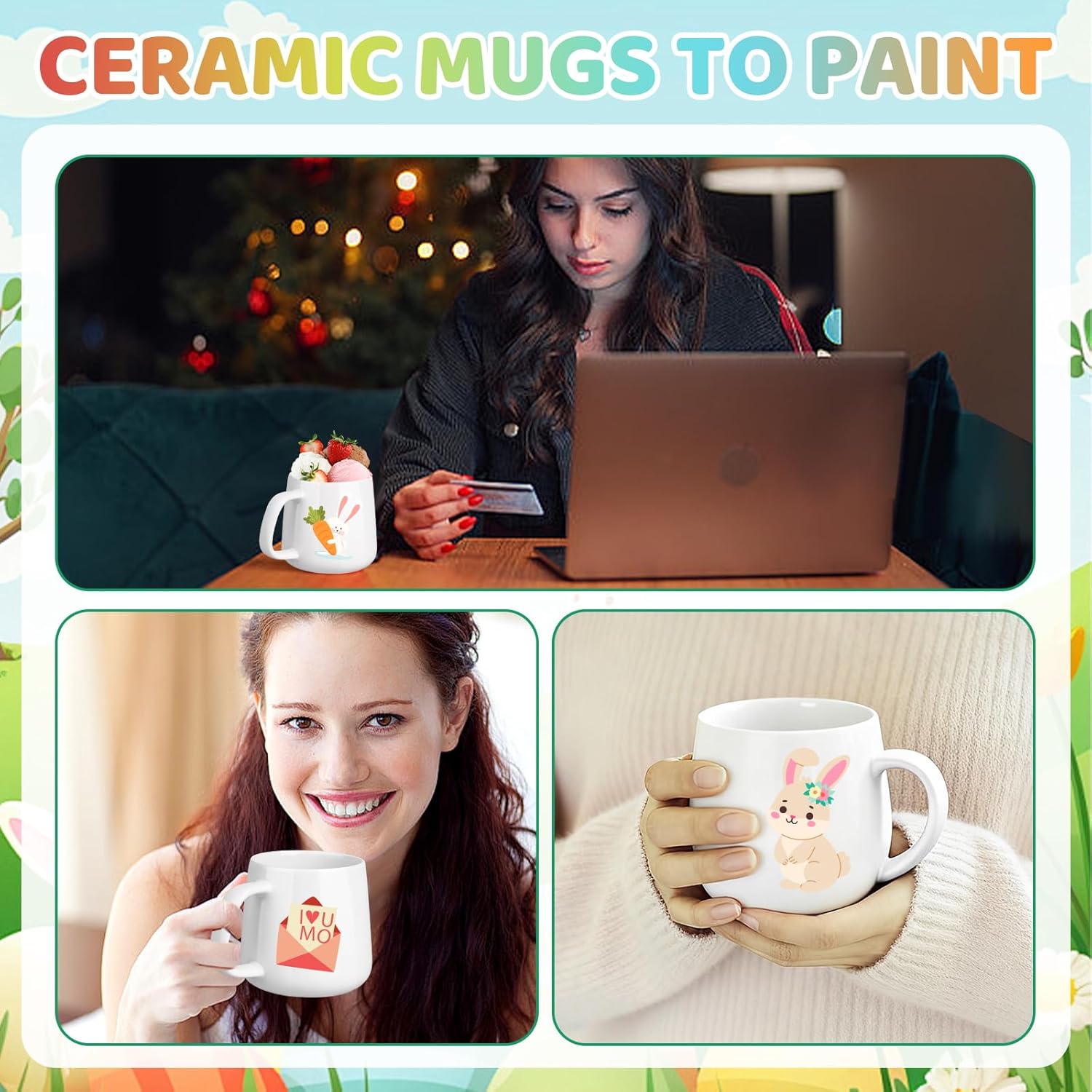 42 Pcs Make Your Own Mug Painted Ceramic Mugs to Paint Kit 12 oz Painted Mug Color Your Own Cups Water Milk Tea Mugs DIY Coffee Cup for Birthday Mothers Fathers Day Graduation Easter Christmas Gift - Image 4