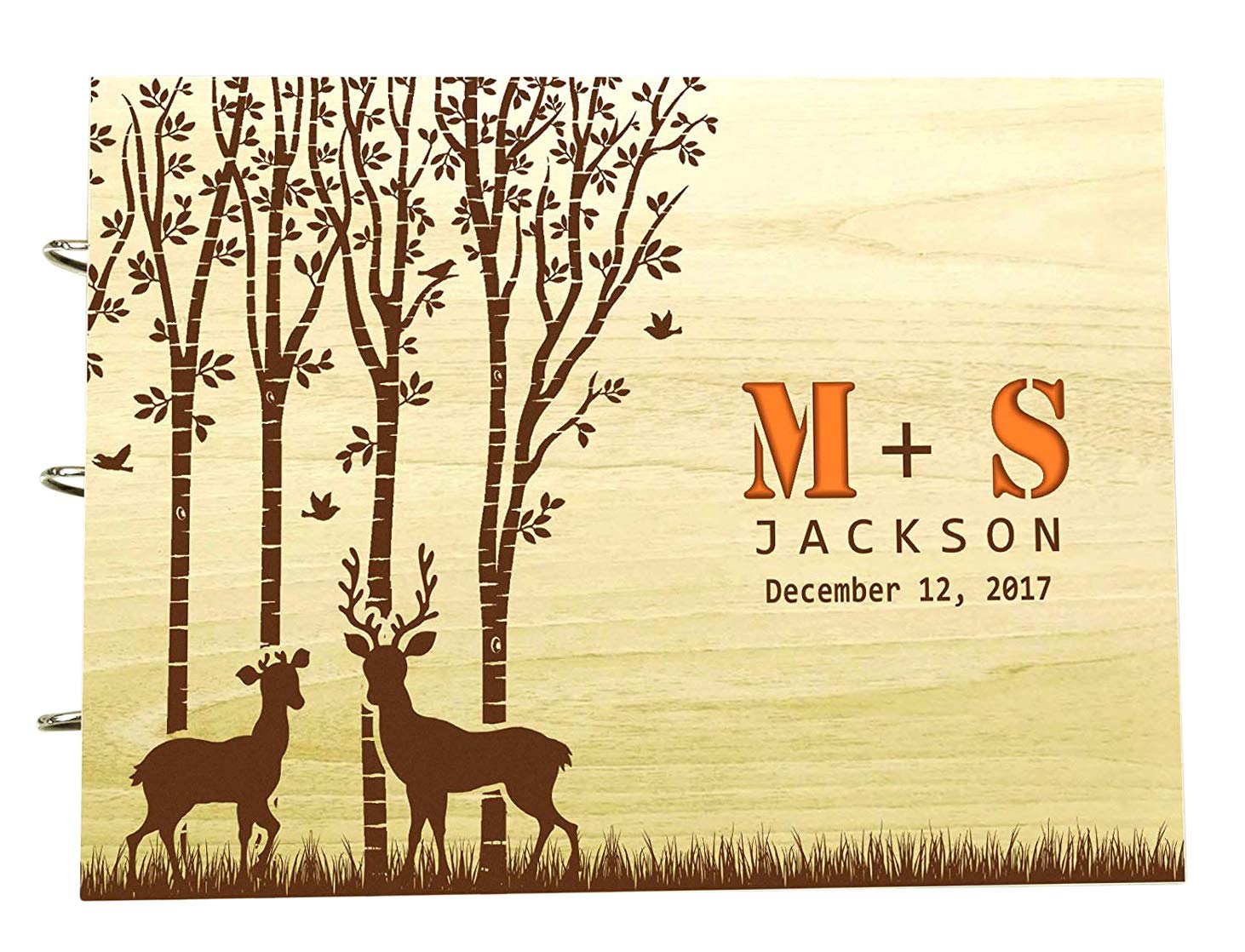 Libro Degli Ospiti In Legno Inciso Personalizzato Per Matrimonio, Design #5, Marrone, Formato Large (22,9 X 30,5 Cm), 80 Pagine - 5