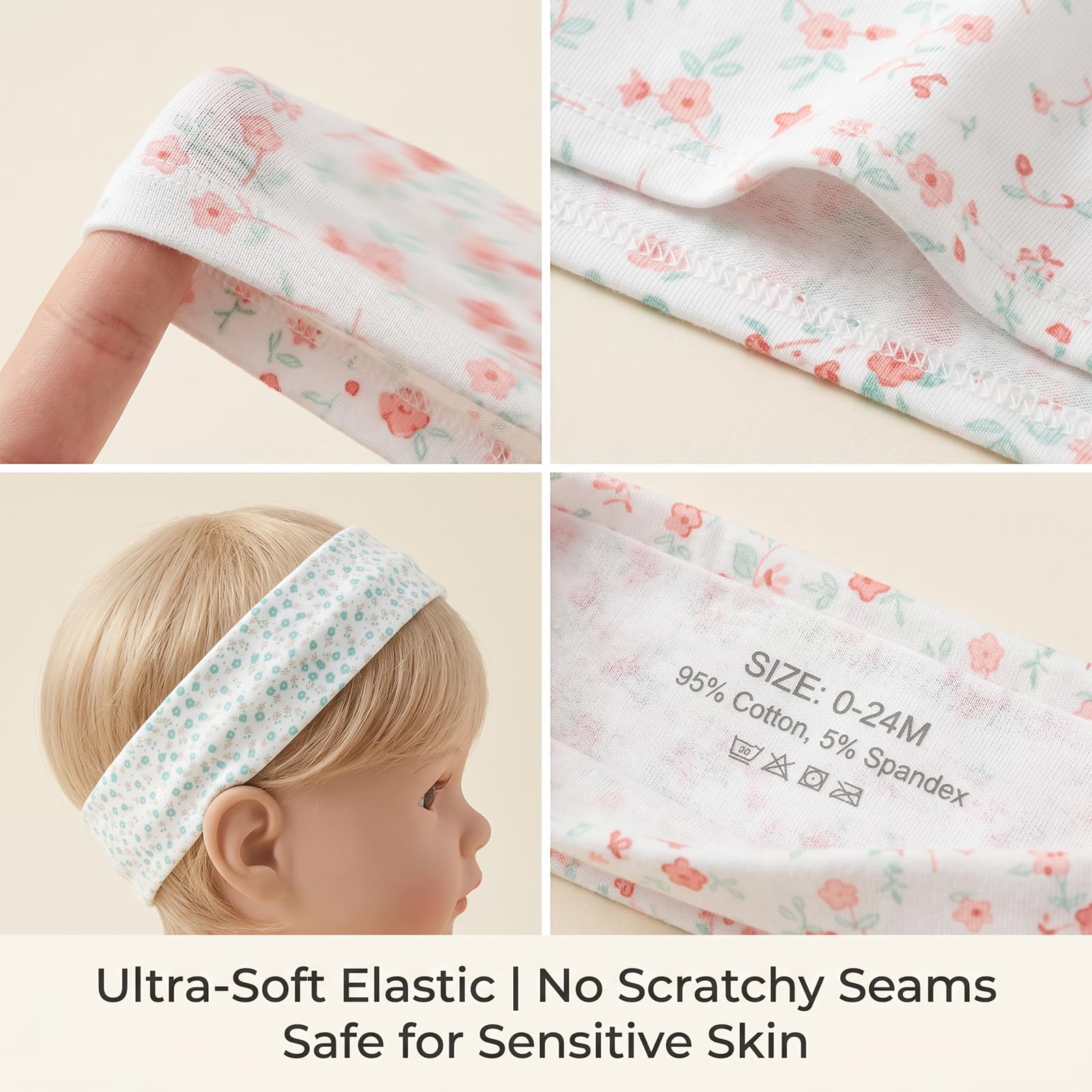 Girls' Headband（Floral Print）, Wide Leisure Headband - Breathable, Non-Slip & Comfortable to Wear - Ideal for School, Nursery, Playground & Everyday Use - 23.5 x 6 cm