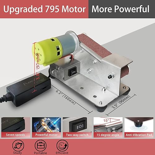 Vista 9 de Mini lijadora de banda, afilador de cuchillos eléctrico de 7 velocidades ajustables, amoladora de correa de 15 grados, lijadora de banda eléctrica