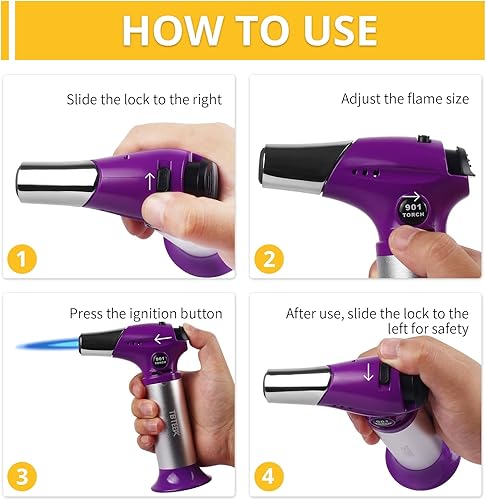 Vista 22 de TBTEEK Antorcha de butano, soplete de cocina con bloqueo de seguridad y llama ajustable para cocinar, barbacoa, hornear, brulee, crema, soldadura