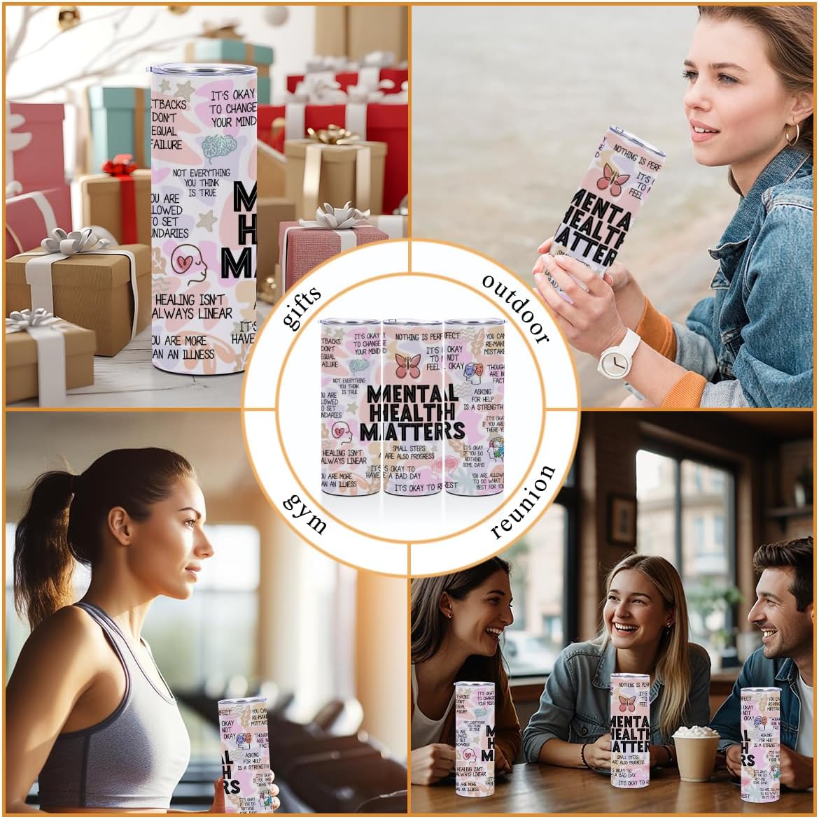 20 oz Skinny Tumbler Stainless Steel Insulated Tumblers Coffee Mug Thermal Travel Cup with Lid, Mental Health Gifts, Positive Affirmations Inspirational Gifts for Women Girls Therapist - Image 6