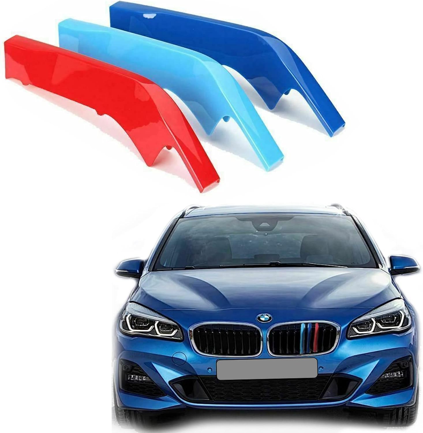 3-Color M Performance Grille Trim for 14-21 BMW 2 series F22 F23 Msport Fit 214d 216i 218d 218i 220d 220i 225i 226i 2014 2015 2016 2017 2018 2019 2020 2021 Stripe Grill Kidney Insert Cover