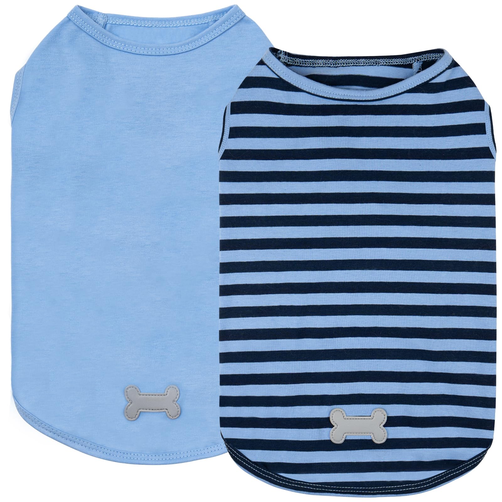 KYEESE 2Pack Dog Shirts Small Tee Soft for Small Dogs Striped T Shirt Lightweight Sleeveless Vest Cotton Tank Top Clothes, Large,Dark Blue+Striped