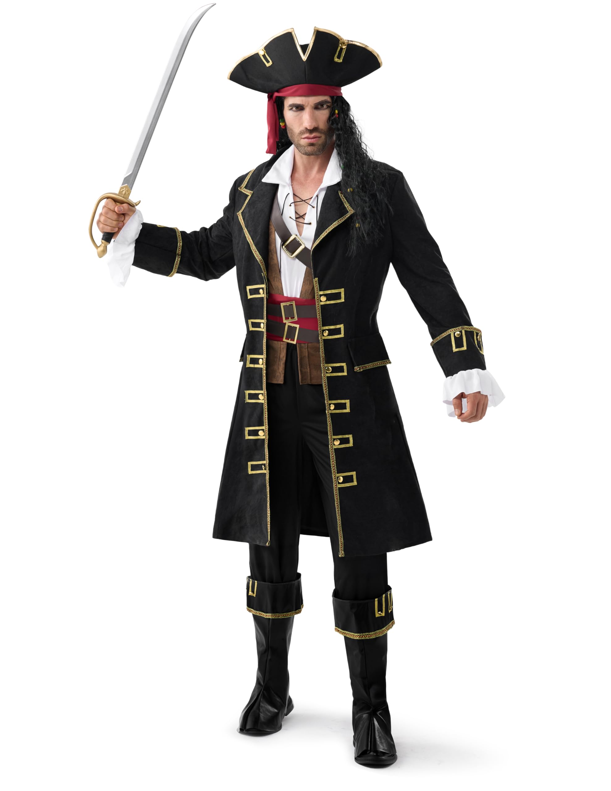 Spooktacular Creations Costume da capitano pirata da uomo, costume deluxe da capitano del mare, vestito da pirata per feste a tema