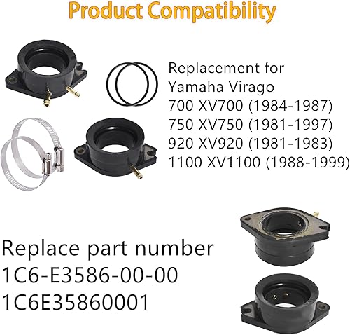 Miniatura 6 de WFLNHB Botas de admisión de carburador de repuesto para Yamaha Virago 700 XV700 1984-1987 Virago 750 XV750 1981-1997 Virago 920 XV920 1981-1983