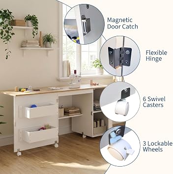 63 x 19 x 29.5 Folding Sewing Table with Storage,Sewing Machine Table