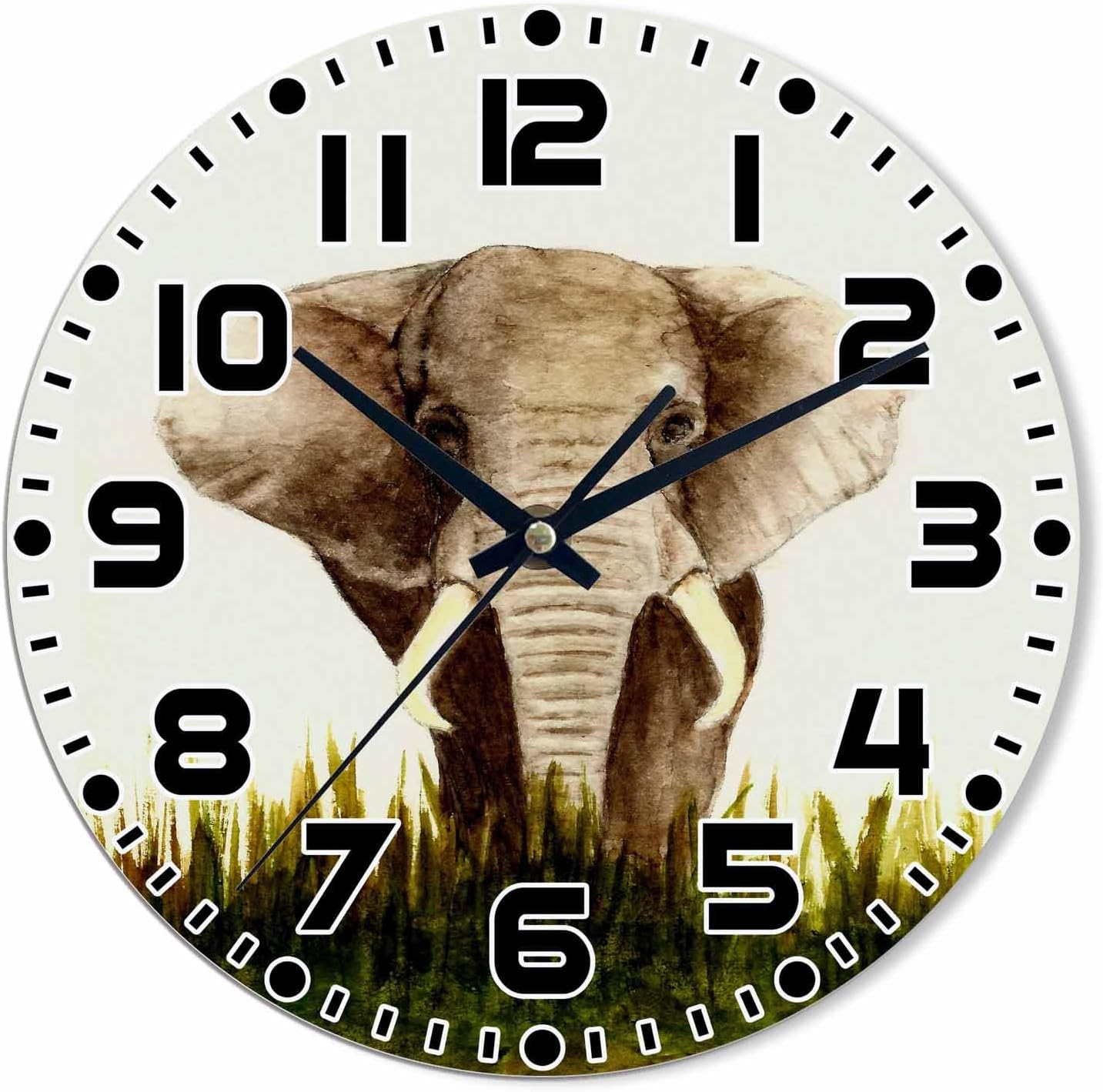 Elephant Wall Clock Wildlife Battery Powered Wall Clock Silent Non Ticking 10 Inch for Living Room, Kitchen, Home,Bathroom, Bedroom