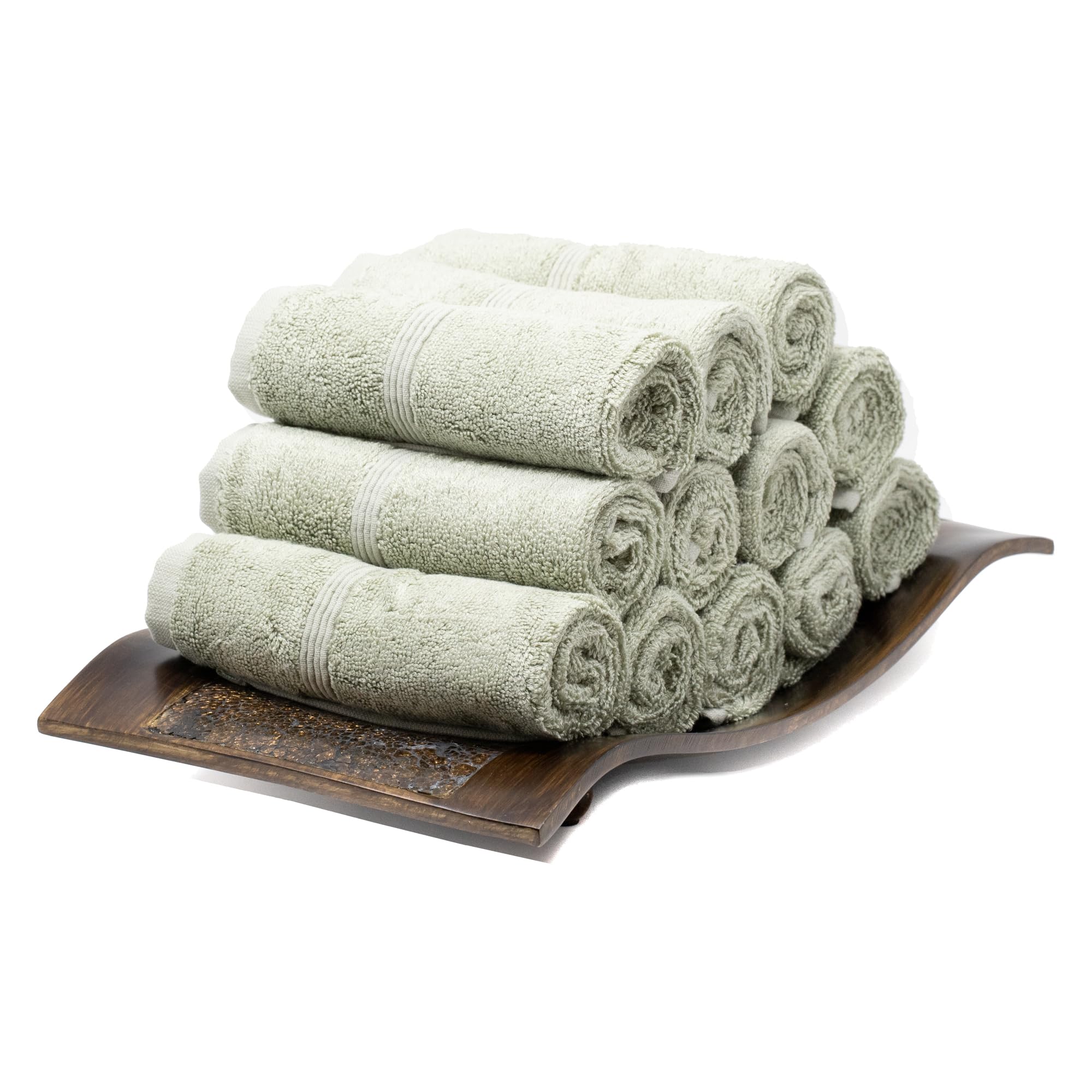 MOSOBAM Set di 12 asciugamani in bambù di lusso, 700 g/m², in cotone pettinato turco dell'Egeo, colore: verde alga marina