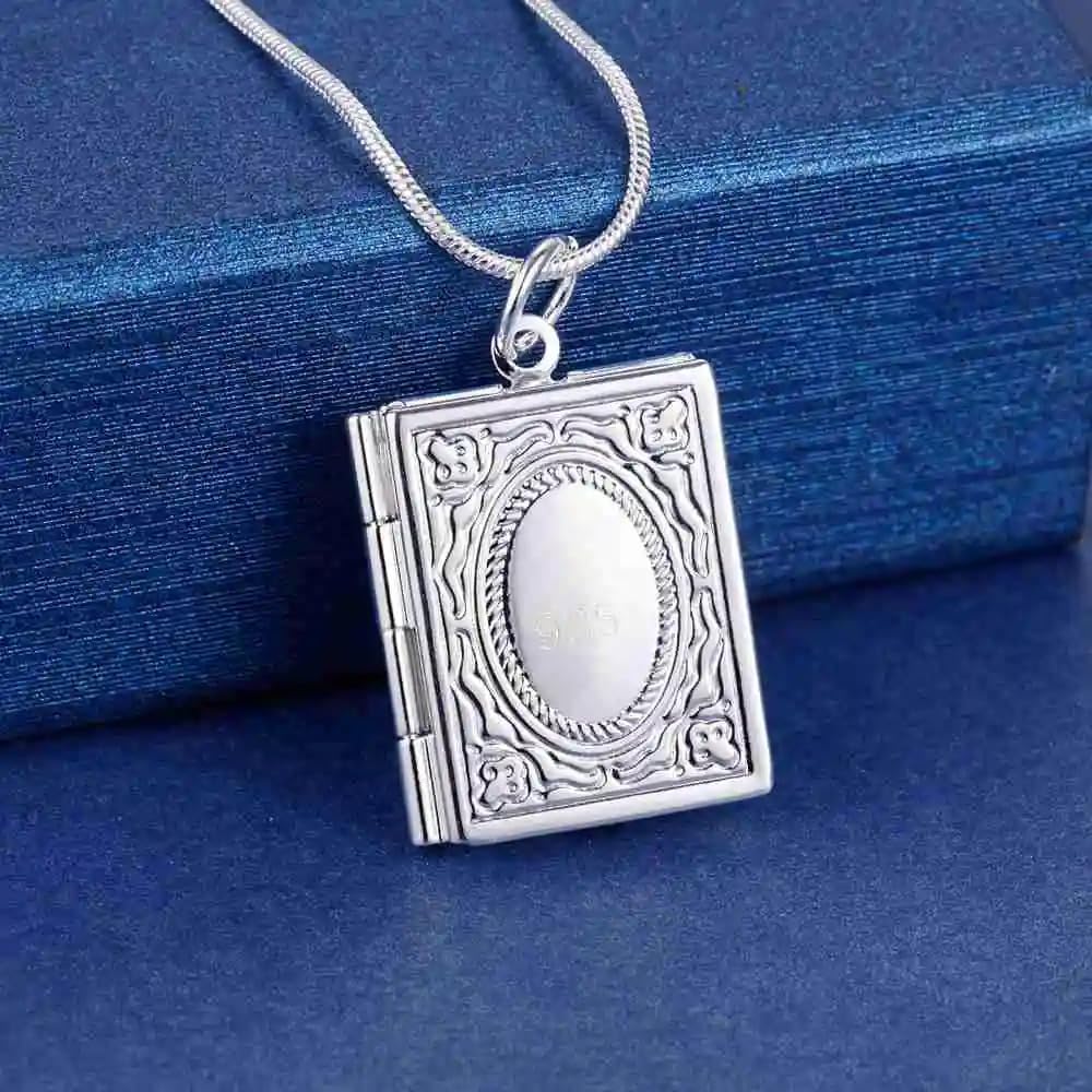 MOCHAMIK Collana con Medaglione a Cuore in Argento Sterling 925 da Donna, Collana Classica con Ciondolo con Cornice per Foto, Foto con Foto