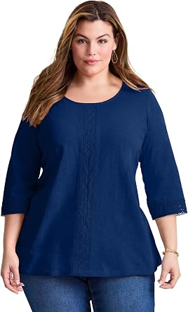 Avenue Womens Plus Size Crochet Trim Tunic