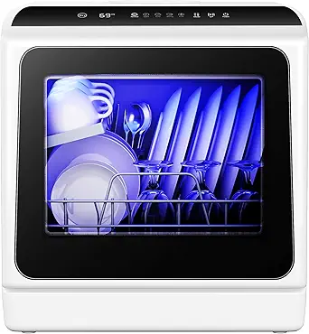 EUHOMY 6 Programs Countertop Dishwasher, 5L Built-in Water Tank& Inlet Hose, Portable Mini Dishwashers for Small Apartments, Dorms and RVs,High-Temp& Air-Dry Function, No Hookup Needed, Black