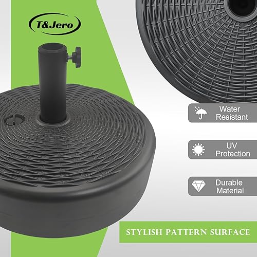 Miniatura 6 de T&Jero Base redonda de plástico resistente para sombrilla de patio, peso para exteriores, 75 libras con relleno de agua y arena, color negro