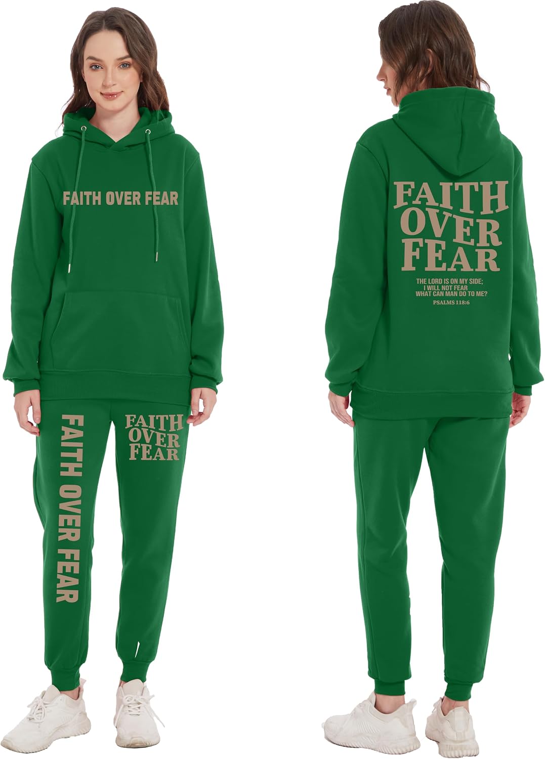 Faith Over Fear Hoodie Sweatpant Suit Woman Christian Religious Sayings Tracksuit Jogger Jacket Sweatshirt Pant Set