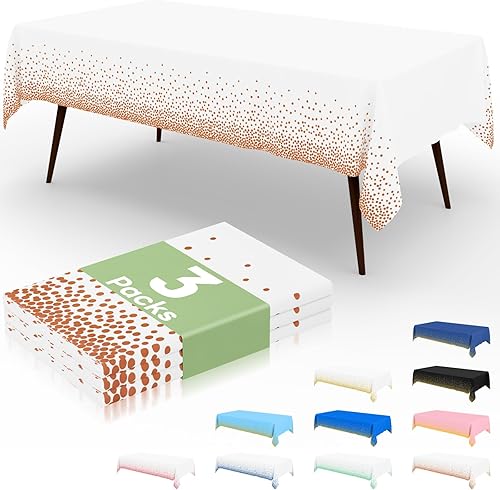Miniatura 12 de misaya Paquete de 4 manteles desechables de lunares, mantel de plástico impermeable de 54 x 108 pulgadas, lunares dorados rectangulares en blanco