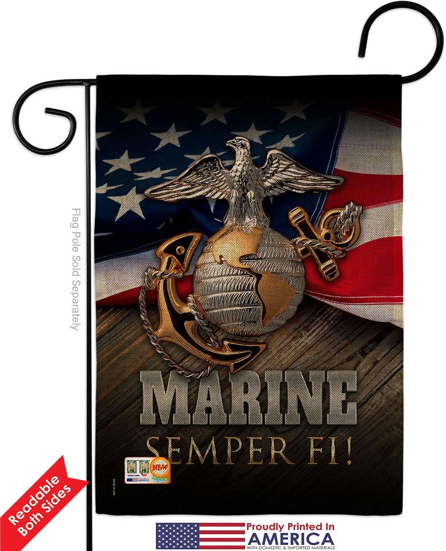 Marine Semper Fi Burlap Garden Flag Set Wall Hanger Armed Forces USMC United State American Military Veteran Retire Official Small Decorative Gift Yard House Banner Double-Sided Made in USA 13 X 18.5