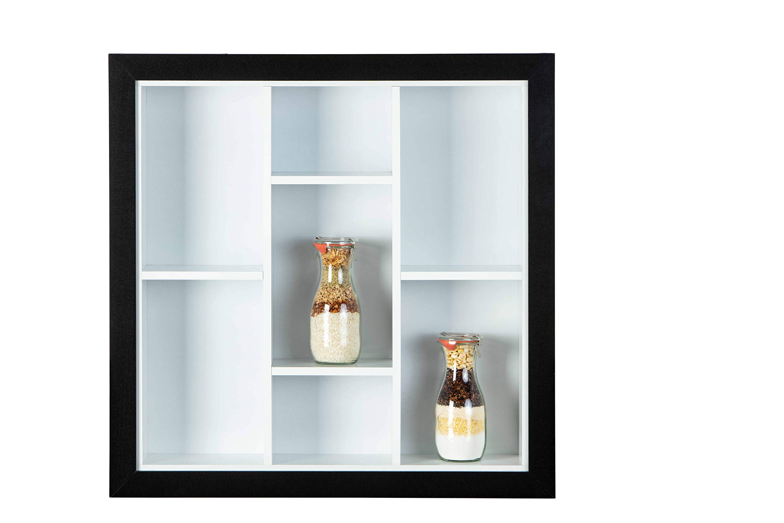 Inter Link7 Compartments Collector Wall Shelf, Engineered Wood, Black/White, 66,5 x 13,7 x 66,5 cm