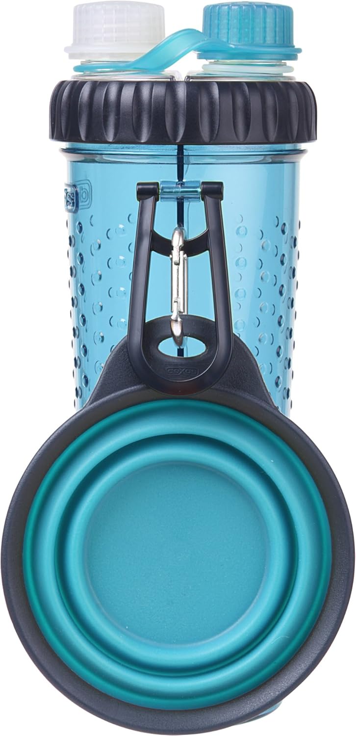 Dexas Popware for Pets H-Duo Dual Chambered Hydration Bottle with Collapsible Pet Cup, Purple