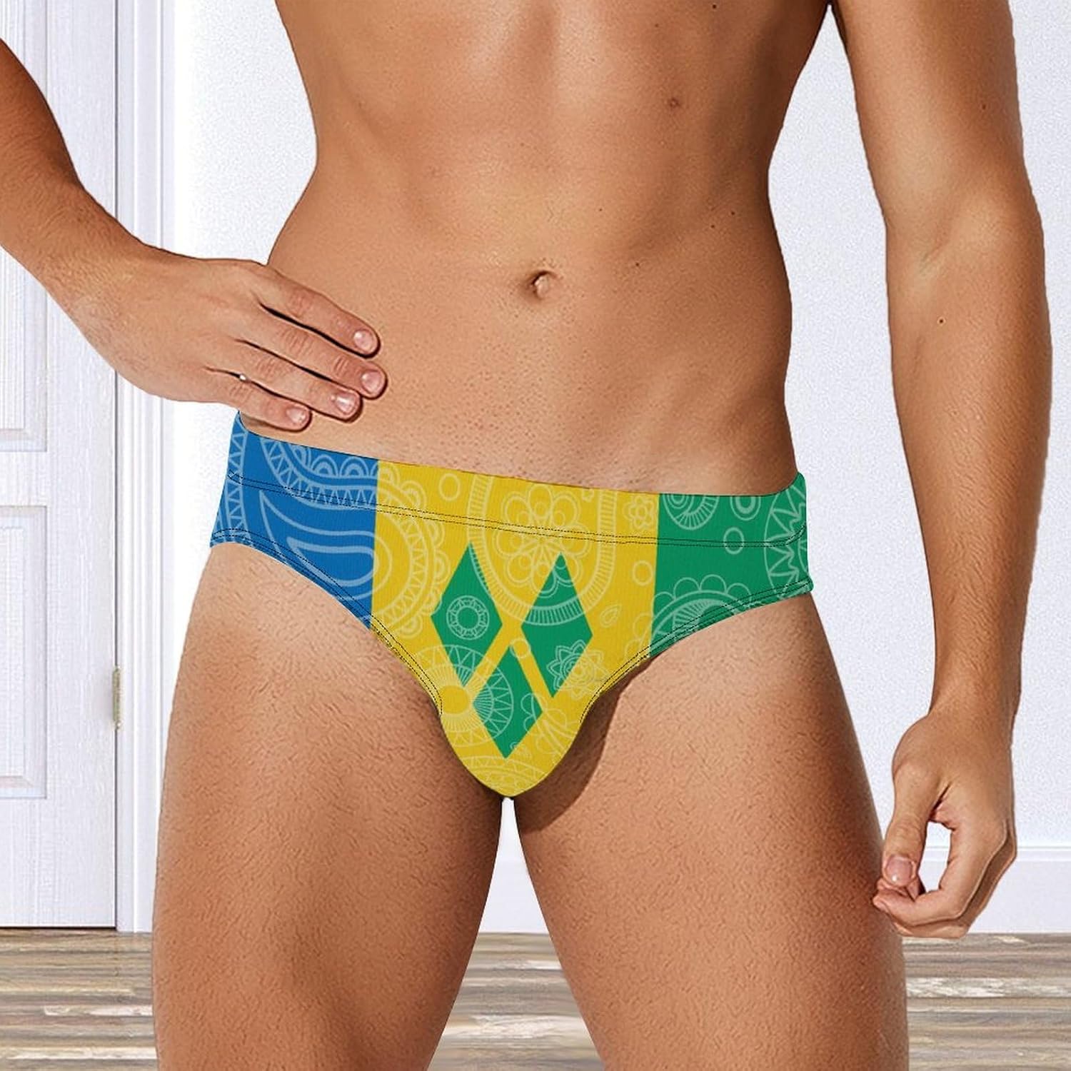Saint Vincent Grenadines Paisley Flag Novelty Men's Swimming Brief Swimwear Pants Trunks Beach Shorts Underwear
