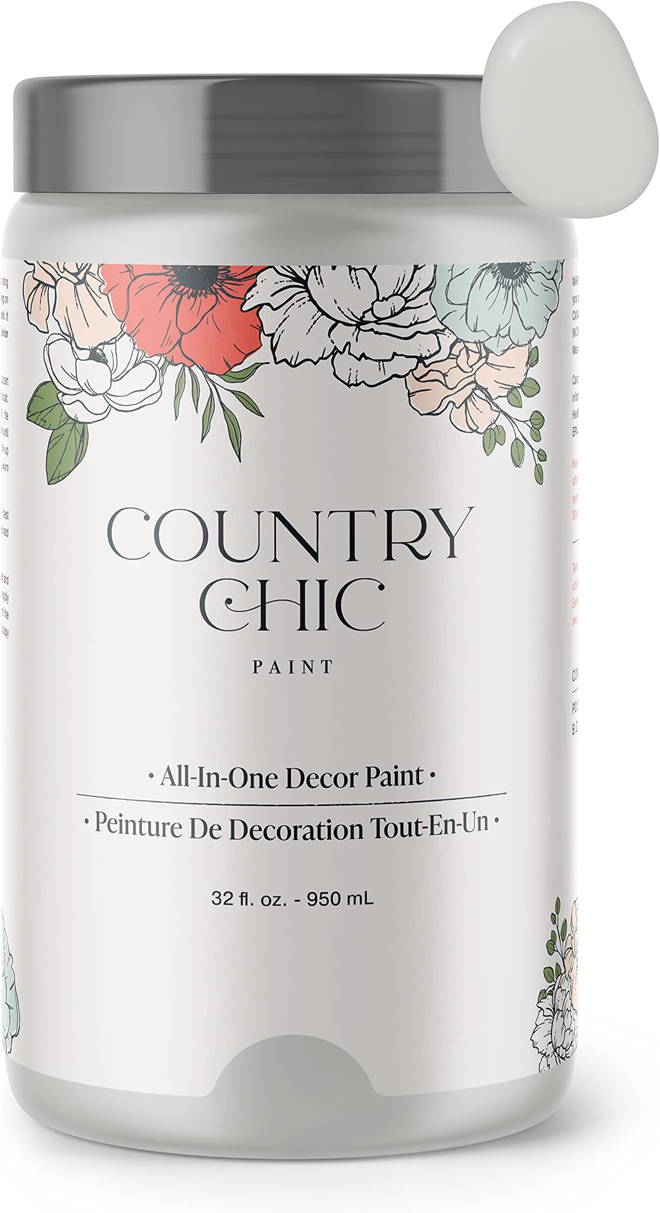 Country Chic Paint Chalk Style - for Furniture, Home Decor, Crafts - Eco-Friendly - All-in-One - No Wax Needed (Lazy Linen [Light Grey], Quart (32 oz))