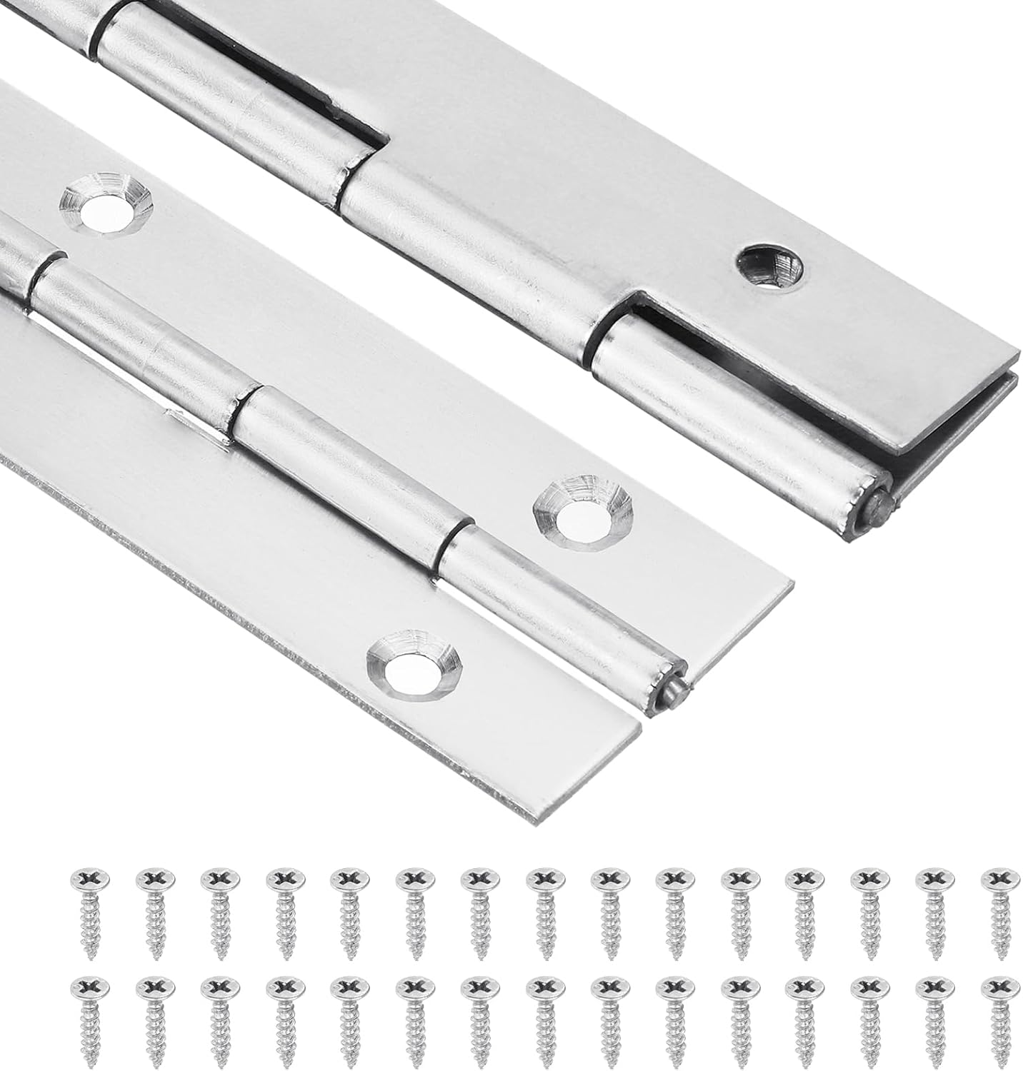 uxcell Piano Hinge, 36" Stainless Steel Continuous & Piano Hinges 1.5" Open Width 0.06'' Thick Heavy Duty Piano Hinges with Screws for Piano, Cabinets, Doors, Silver
