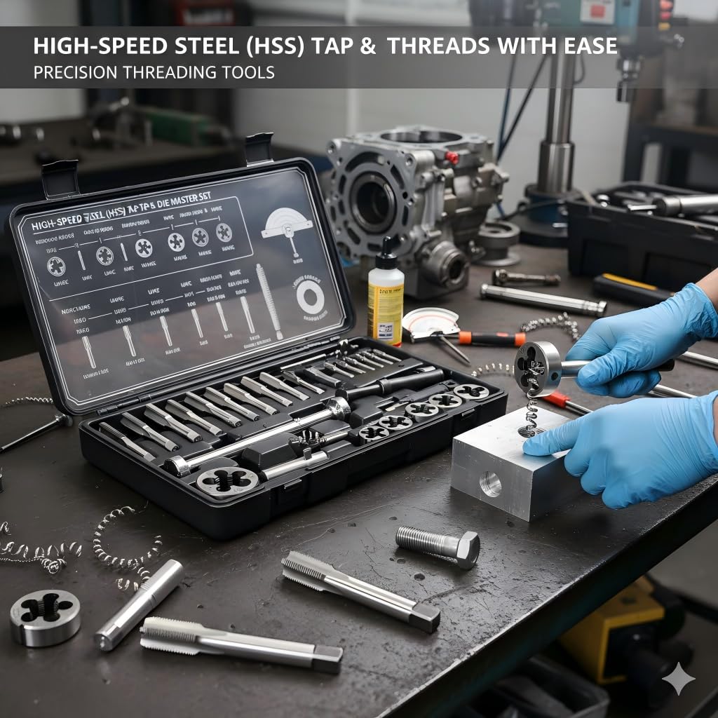 7/8-18 Left Hand Tap and Die Set, HSS (High Speed Steel) Plug Tap and Round Threading Die, 7/8" - 18 Thread Per Inch LH Threading Tool Kit, 2-Piece