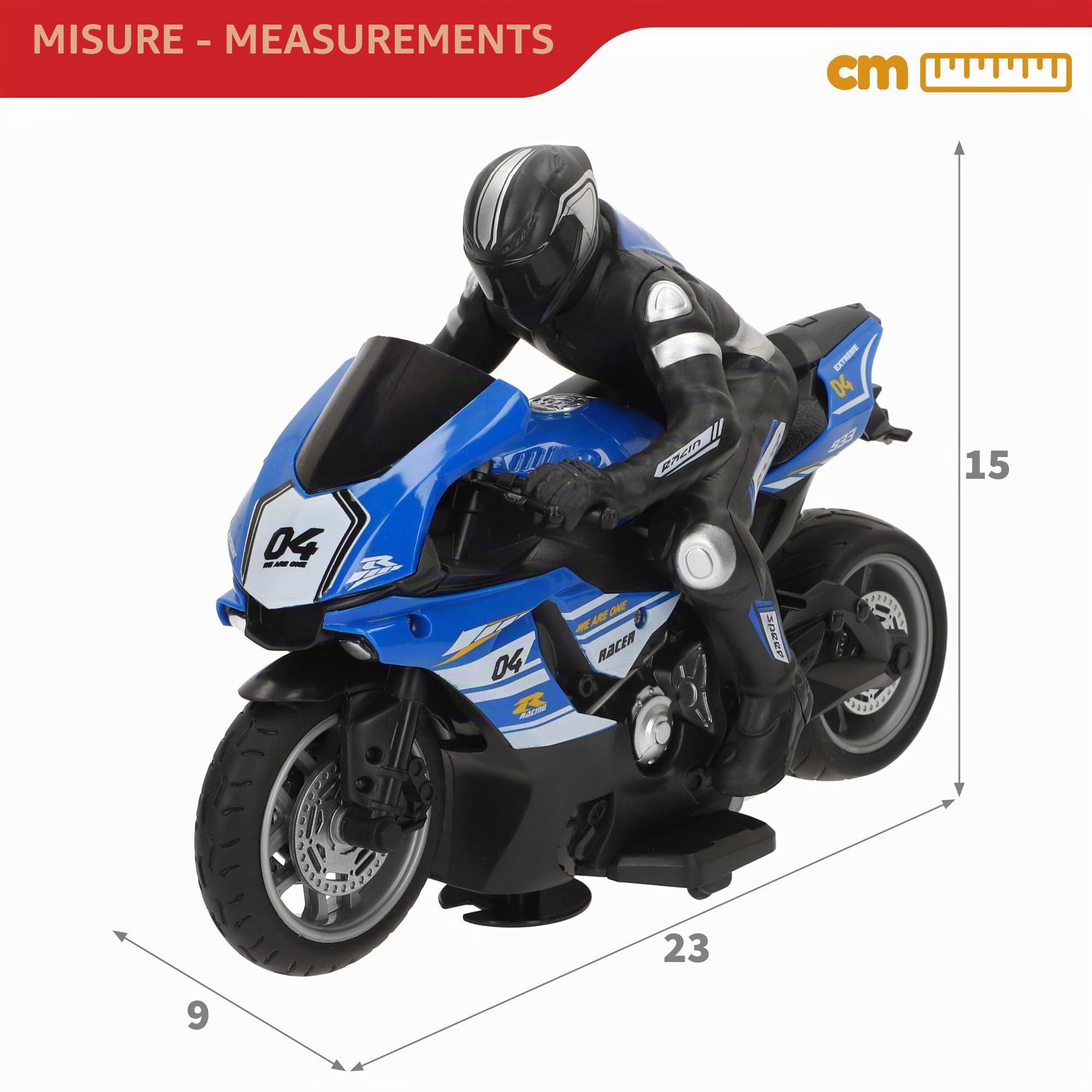 COLORBABY Speed & Go Moto radiocomandata, Pilota compreso, Giallo o blu, Scala 1:10, Velocità 8 km/h, Frequenza 2.4 GHz, Telecomando, Moto radiocomandate elettriche, Giocattoli bambini 6 anni (41364)