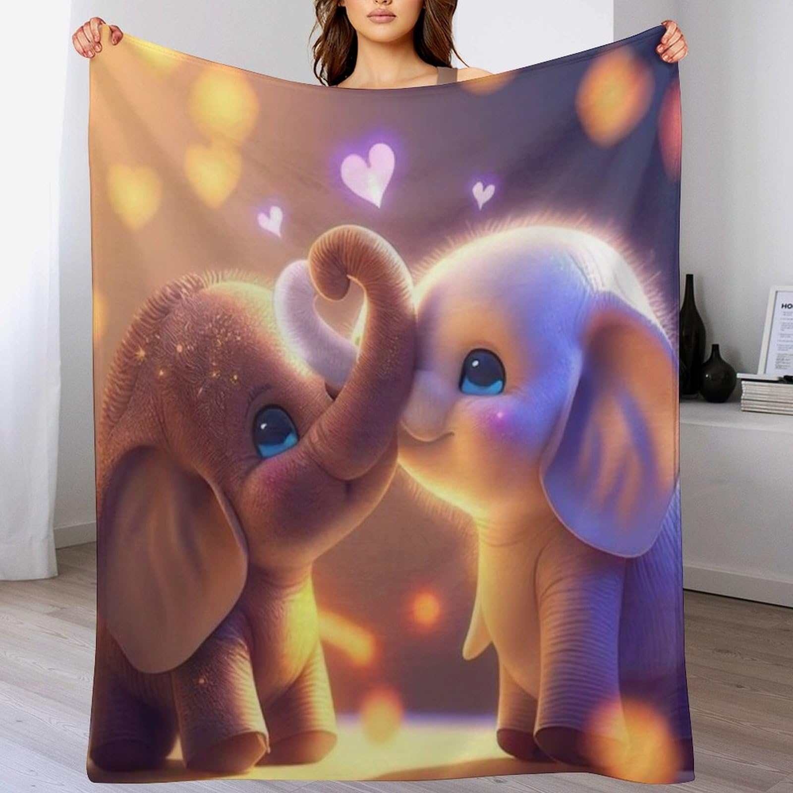 Couverture polaire éléphant en flannel moelleuse 130x150 cm pour canapé et lit toutes saisons