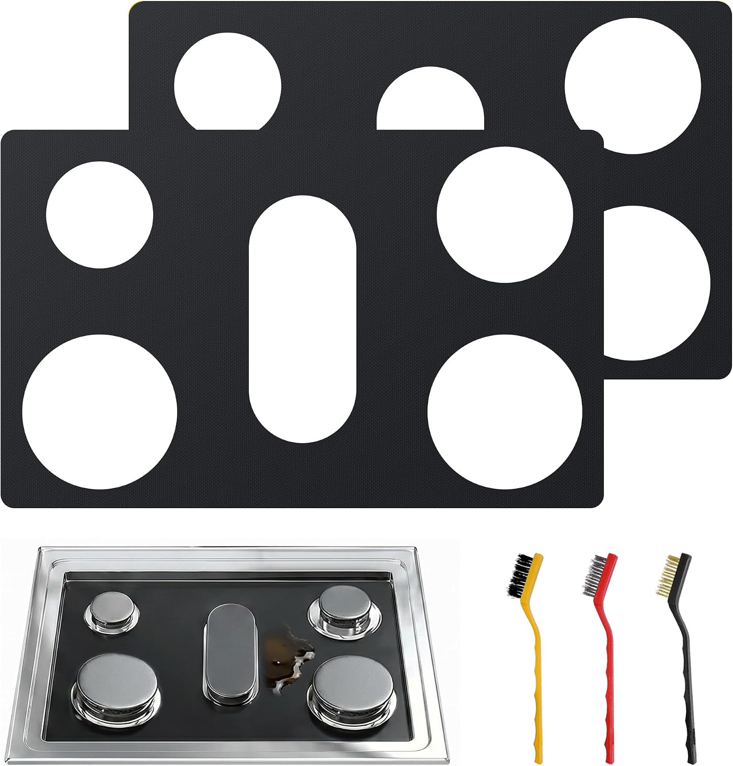 Stove Top Protector for GE Gas Stove - 2 Pcs (Standard Version) Includes 3 Cleaning Brushes | Standard reusable stainproof guard,Compatible with JGS760SP4SS,JGS760SP1SS,JGSS66FELDS,JGSS66SELSS,JGSS86SPSS