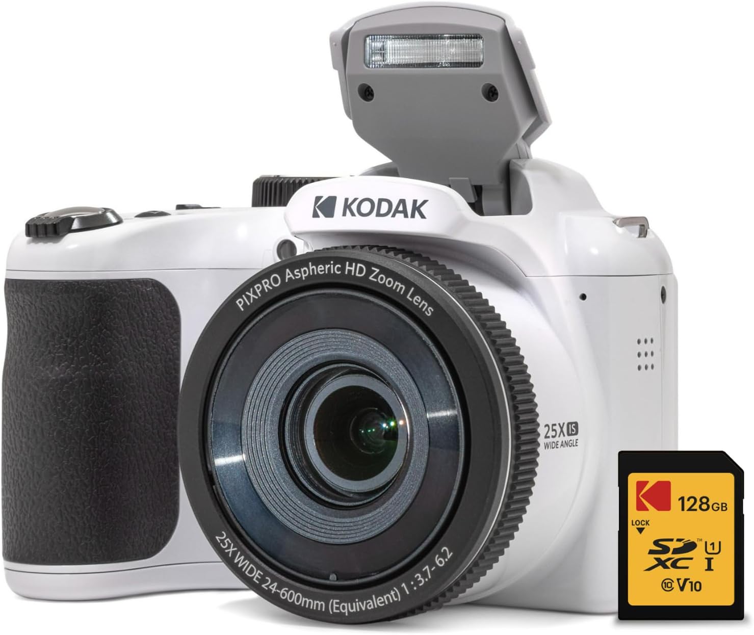 AZ255 Astro Zoom 16MP Digital Camera (White) with 128GB SDXC Card Bundle (10 Items)