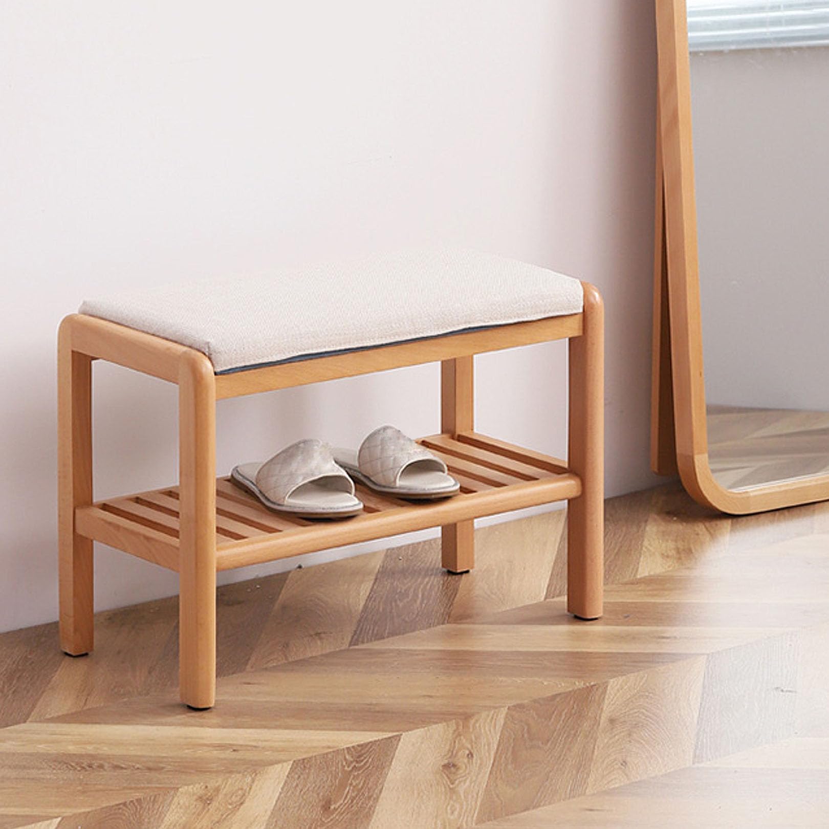 EsEntL Schuhregal-Bank mit Stauraum, Holz-Aufbewahrungsbank mit gepolstertem Sitz, gepolsterte Sitzschuhbank mit Ablagefach, Schuh-Organizer für Eingangsbereich, Flur, Schlafzimmer