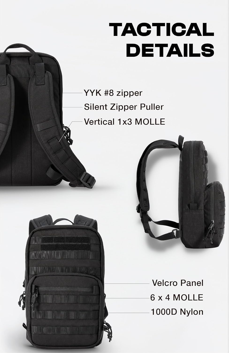 Cargo Works® 14" Black Tactical Laptop Backpack For Men, Small Backpack with MOLLE Attachments, EDC Compact Tactical Backpack - Image 3