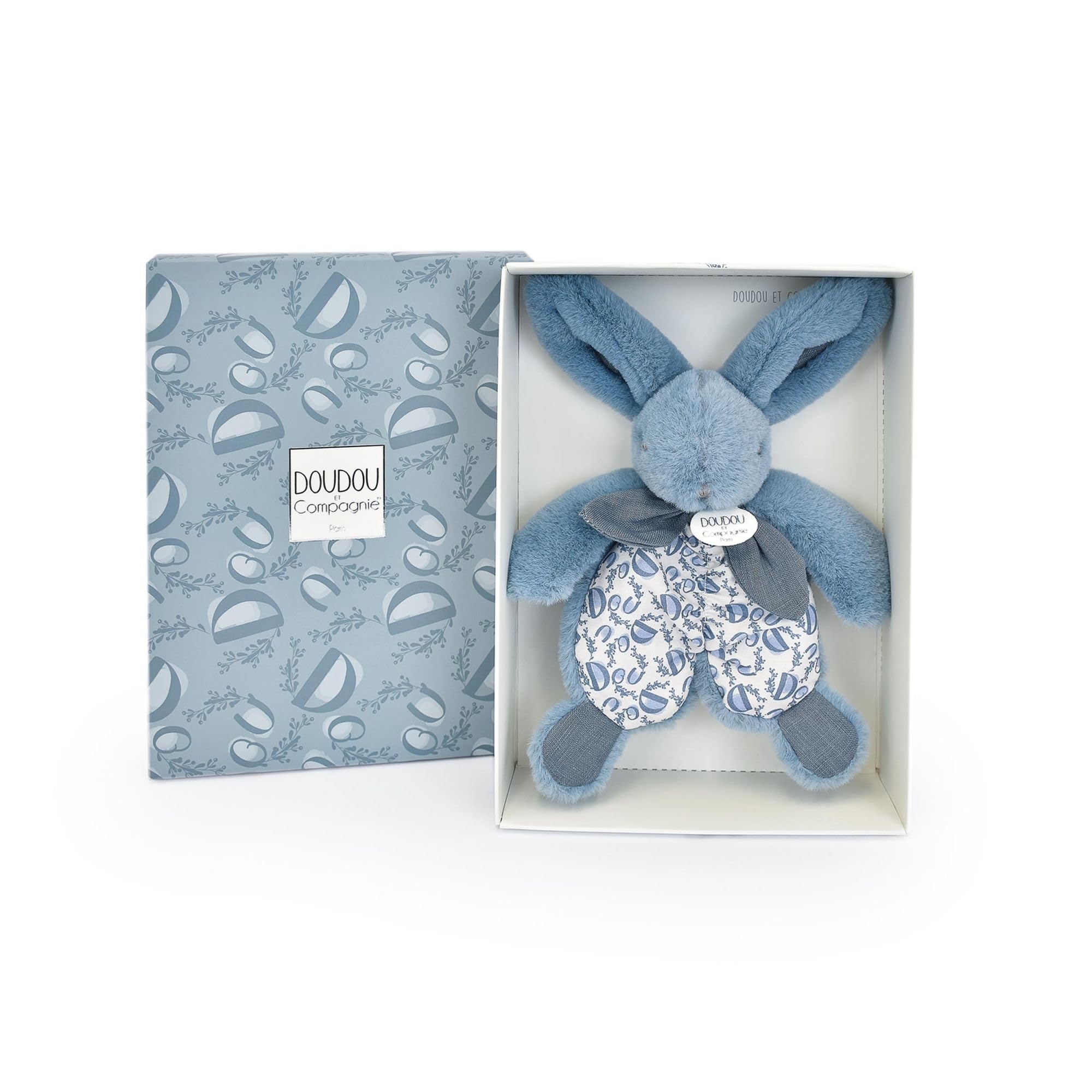 Doudou et Compagnie - LAPIN DOUDOU - Peluche Doudou Lapin - Bleu - 18 cm - Pour Enfants Filles et Garçons dès la Naissance - Boîte Cadeau Incluse pour Offrir - Garantie Doudou Perdu - DC4154