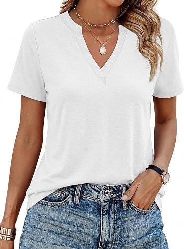 Womens V Neck Summer Tops Short Sleeve Tops Casual Loose Fit T Shirts Trendy Tees Fashion Clothing 2026