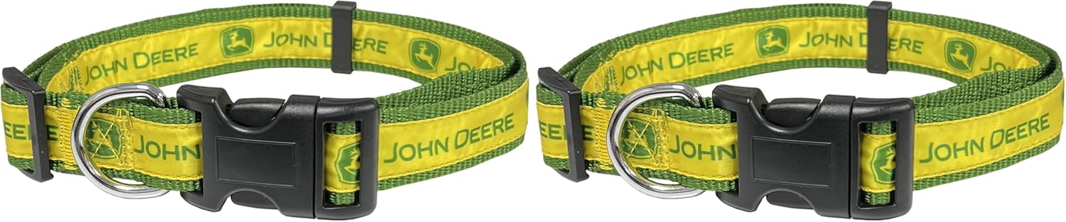 Pets First John Deere Pet Collar - Licensed for Dogs & Cats, Small Size - Shiny & Colorful for Contractors & Fans of Tools, Team Color (JOD-3588-SM) (Pack of 2)