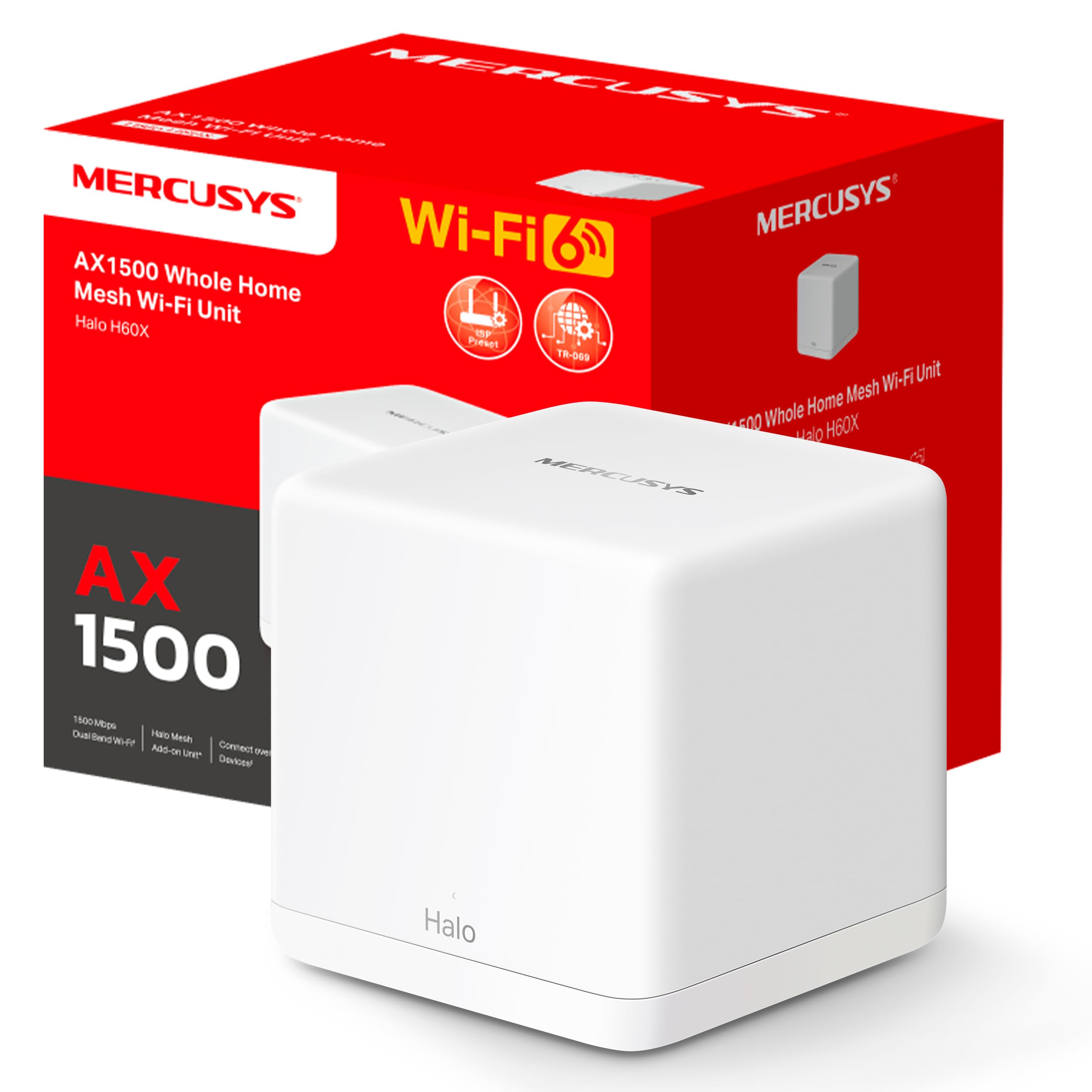 Mercusys Mesh WiFi Router 6 AX1500Mbps, 3 Gigabit WAN/LAN Ports, Parental Control, WiFi Mesh Router and Ap, Connects up to 100 Devices, Coverage up to 230 m², Halo H60X (1 Pack)