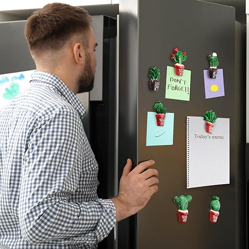 Miniatura 6 de Goaste 14 imanes de plantas para refrigerador, calcomanías magnéticas para refrigerador de cactus, imanes de resina 3D para suculentas, imanes