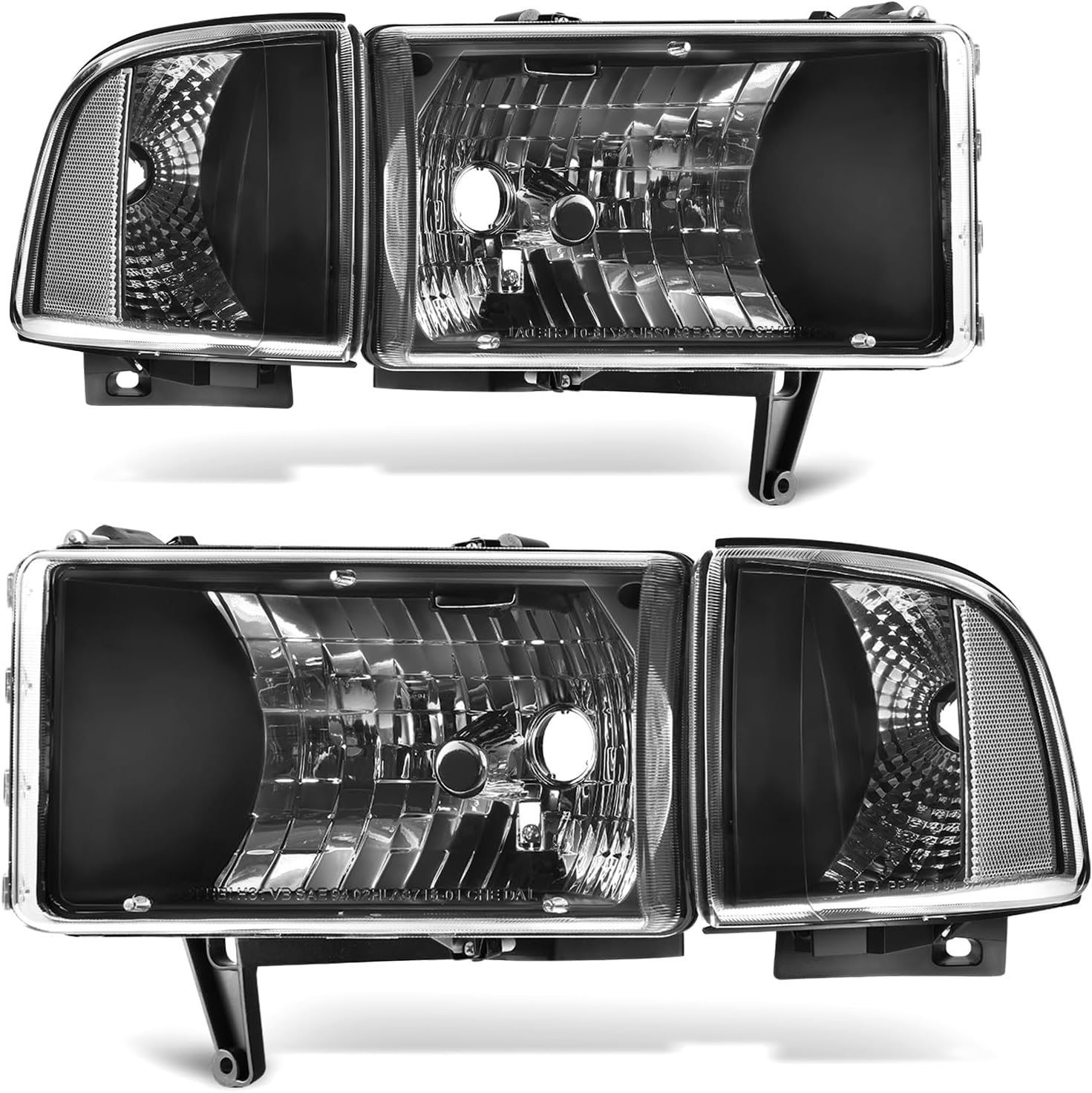 DWVO Headlights Assembly Compatible with 1994-2001 Dodge Ram 1500/1994 1995 1996 1997 1998 1999 2000 2001 2002 Dodge Ram 2500 3500 Replacement Headlamps Black Housing Clear Reflector Clear Lens