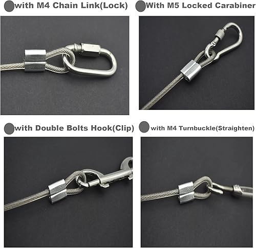 Miniatura 5 de Cable de acero inoxidable recubierto de vinilo de 24 pulgadas, 5 unidades, de 0.157 in, con bucles, cuerda de alambre corto, cadena de seguridad