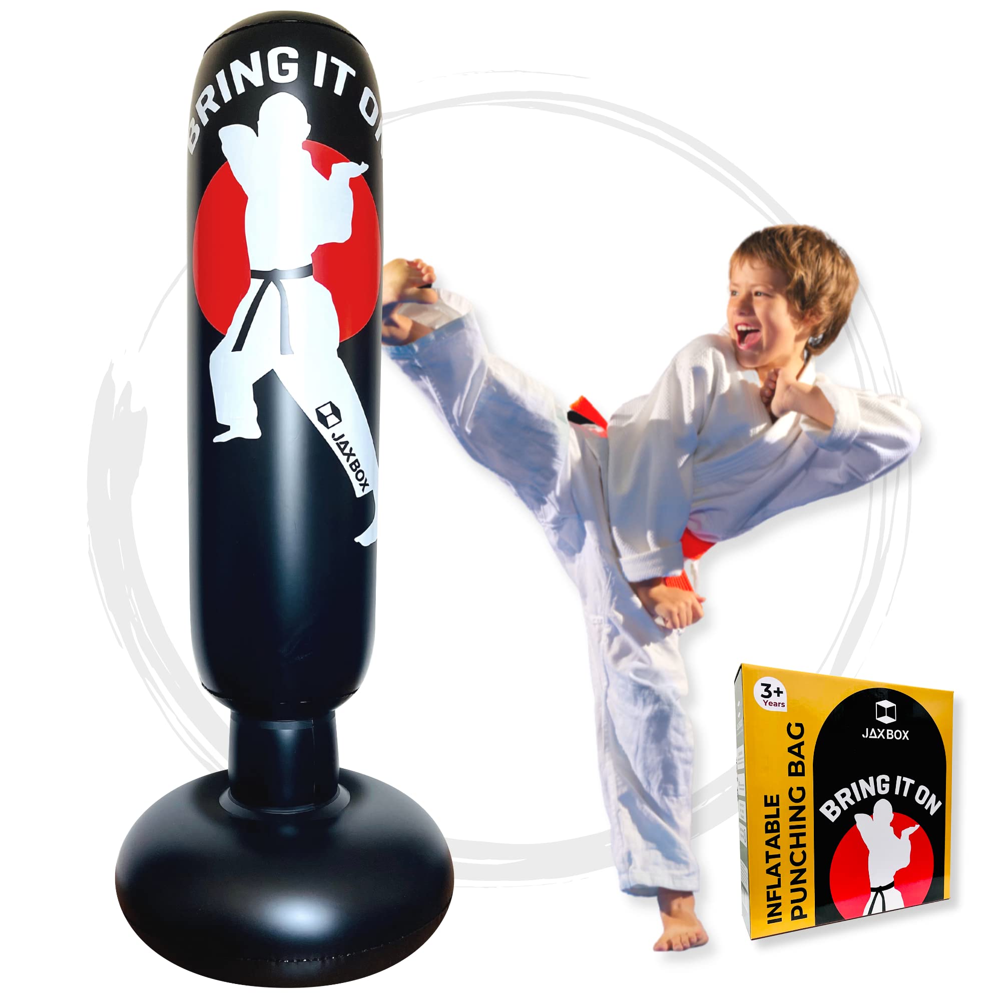 JAXBOX Punching Bag for Kids – Ultra-Thick Freestanding Punching Bag – 64 Inches Inflatable Punching Bag for Training, Workout – Improve Agility, Coordination, Focus – Ideal for All Ages