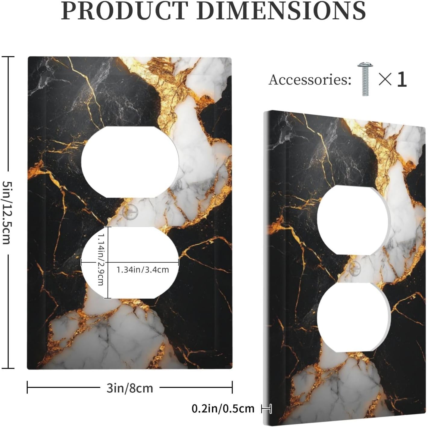 Decorative Outlet Covers Modern Black Gold Gray Marble Pattern 1 Gang Duplex Light Switch Cover Plate Unique Wall Plates Electrical Switchplate Cover Faceplate for Bathroom Kitchen Decor