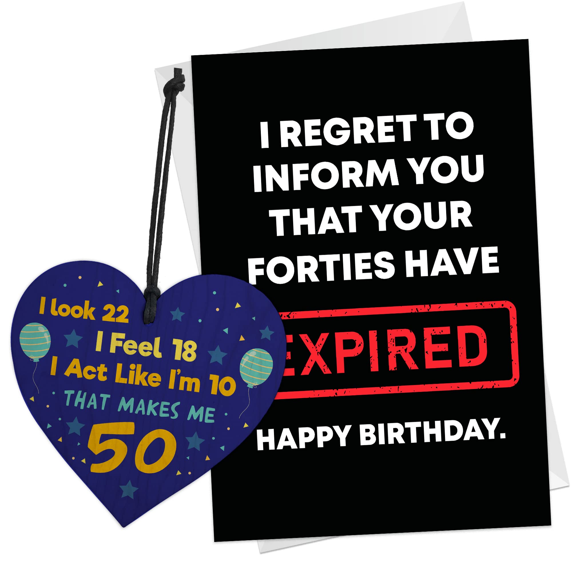 RED OCEAN Funny 50th Birthday Gift For Women Men 50th Birthday Card Gift For Him Or Her CARD AND WOODEN HEART Mum Dad Nan Grandad Brother Sister Gifts