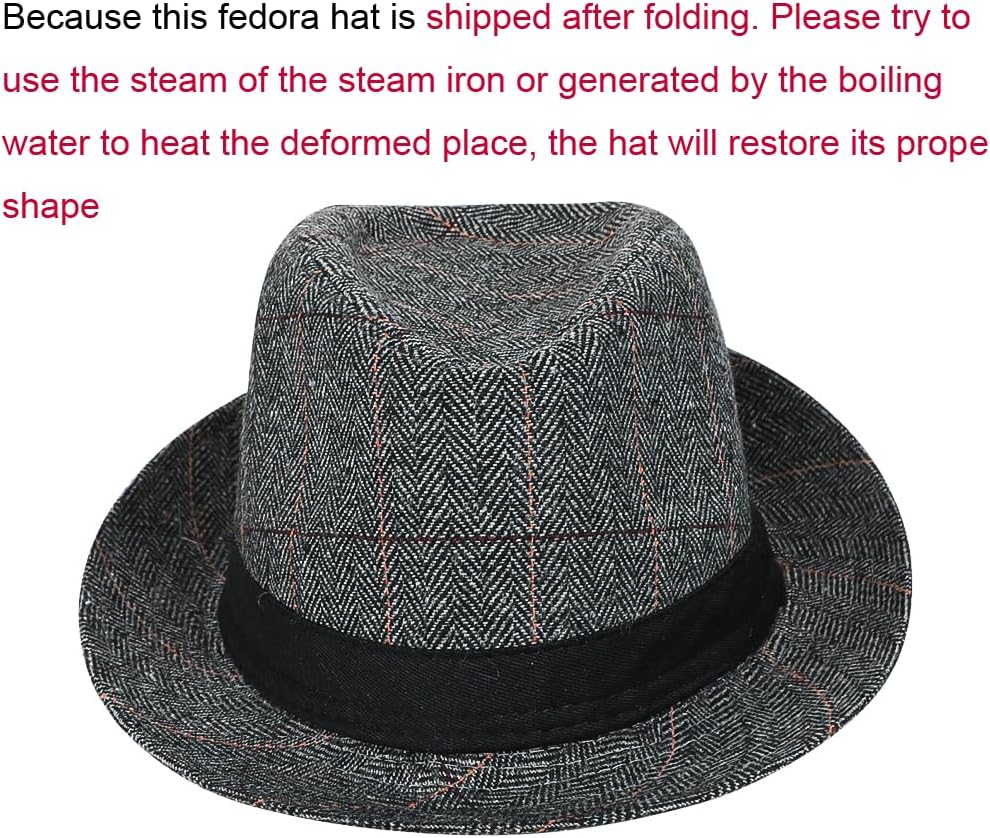 Men Felt Fedora Hat Manhattan Structured Trilby Cap 20s Gangster Gatsby Hat Short Brim Panama Jazz Cap - Image 2