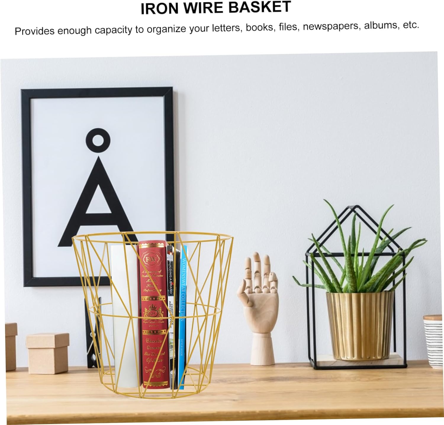 Iron Wire Basket for Magazine Storage Contemporary Home Office Organizer Iron Storage Basket Decorative Sundries Holder