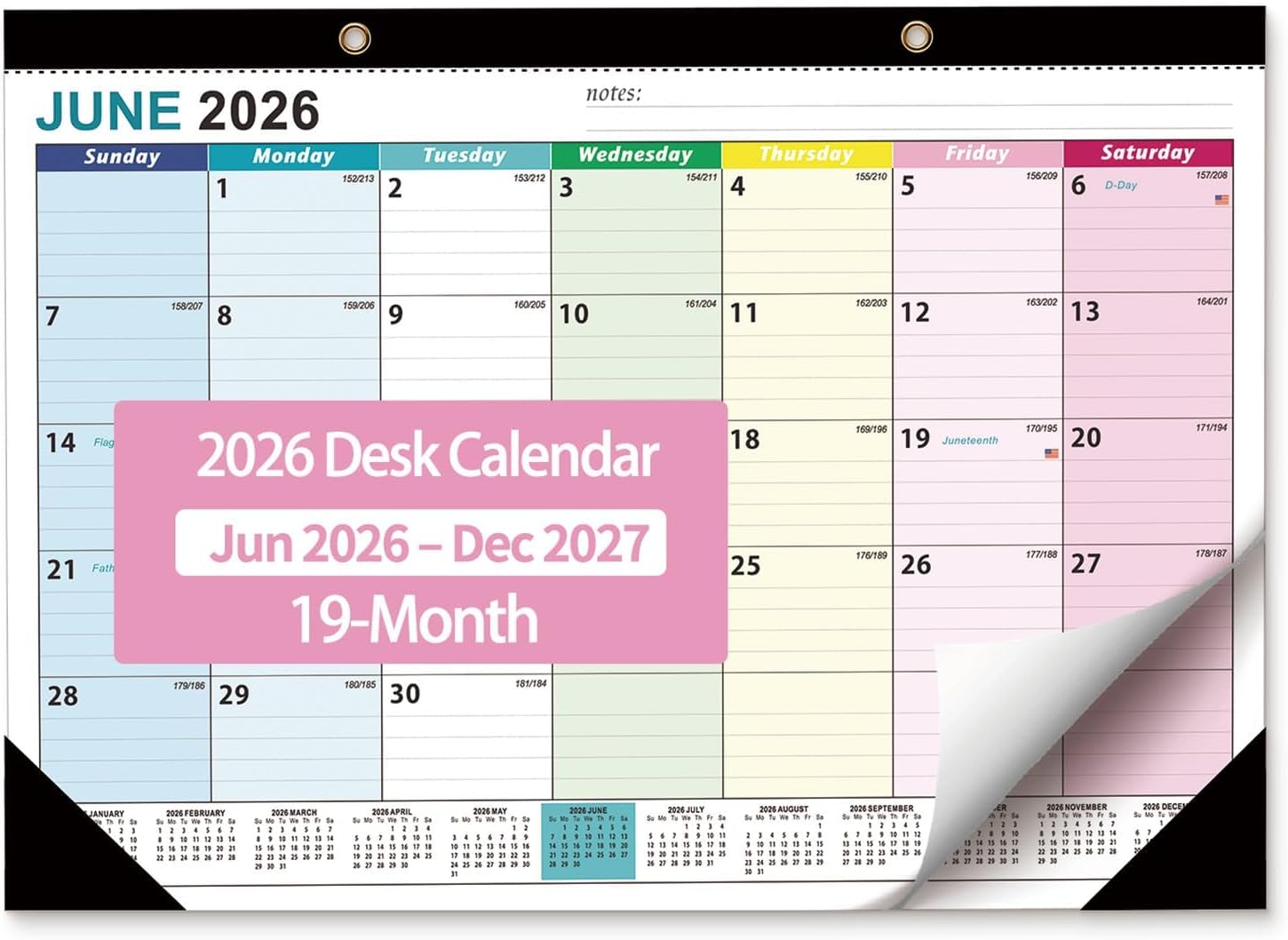 Desk Calendar 2026-2027 - Ougesi 19 Month Desk Top Calendar, 17x12''