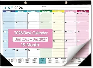 2026-2027年卓上カレンダー - 月間19、2026年6月~2027年12月、17インチ x 12インチ、大型デスクカレンダー2026-2027年 厚紙、大きなブロック、ステッカー、自宅または学校、オフィスカレンダー、カラフルバージョン。